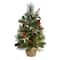 18" Pre-Lit Mixed Pine Artificial Christmas Tree with Holly Berries & Pinecones, Clear LED Lights